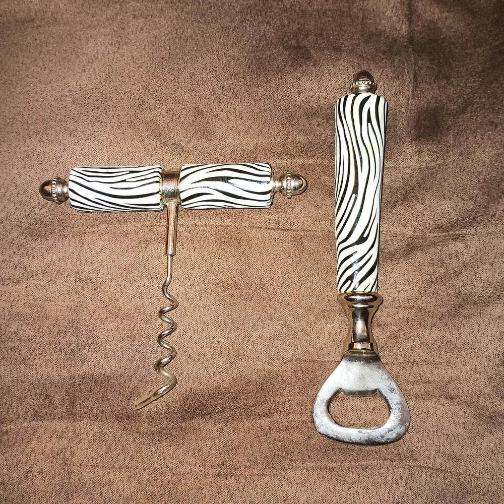 Pier 1‎ Zebra Print Corkscrew and Bottle Opener Set